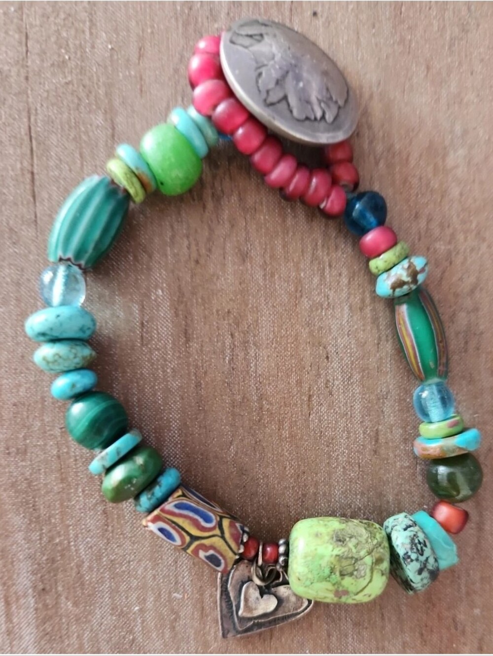 Jes Maharry Multi-Color Bead Buffalo Nickel Clasp Bracelet HTF